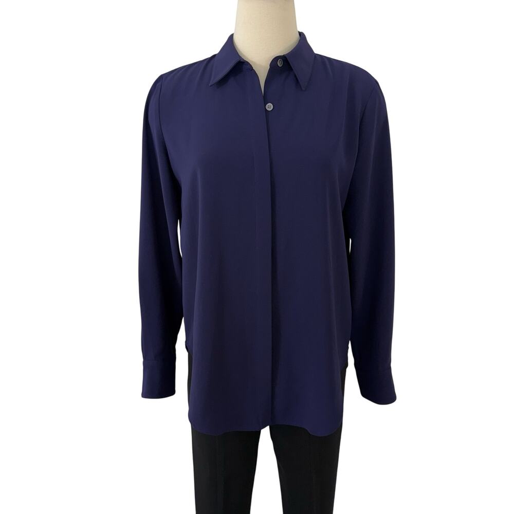 Theory Sunaya Urban Crepe Button-Down Shirt Blouse Top Dark Purple S
